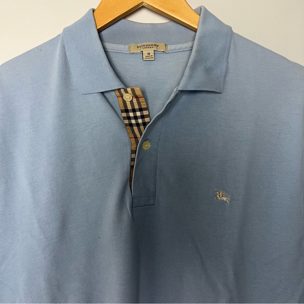 Burberry Light Blue Polo Shirt with Check Detail